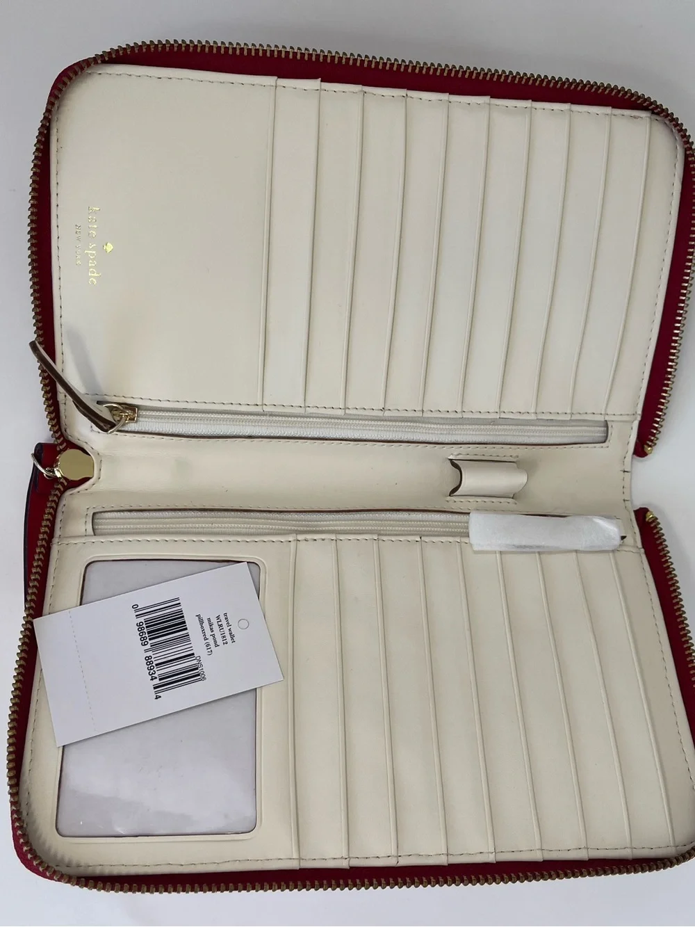 kate spade Red Saffiano Zip Wallet with Gold Logo - Picture 3 of 4